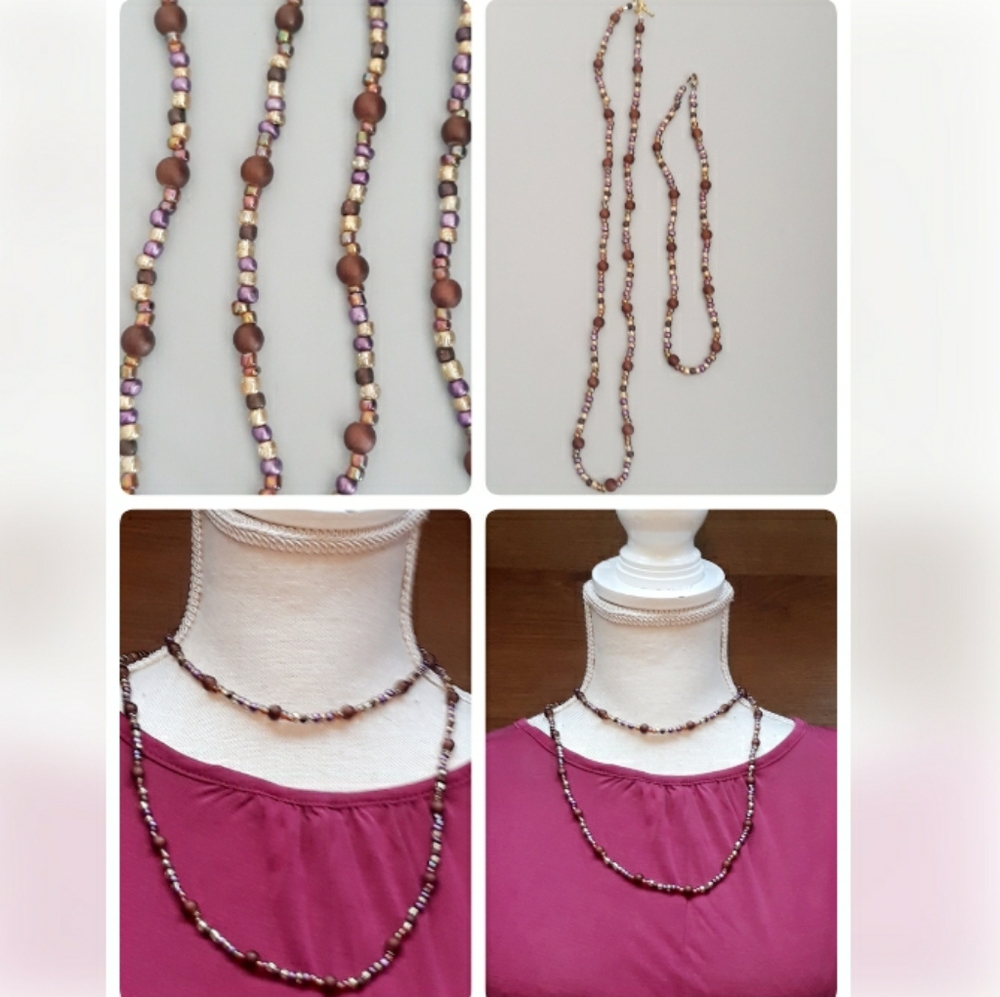 Handmade Gold + Purple Beaded  Necklace and Choker - 2 Piece Set
